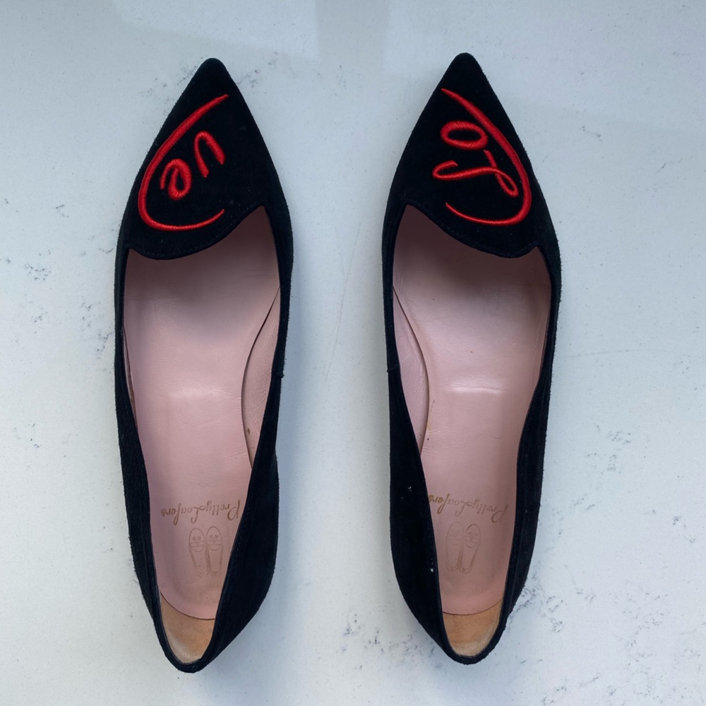 PRETTY BALLERINA FLATS LOAFERS “ LOVE” black suede (offers welcome 🎊🎉 💛